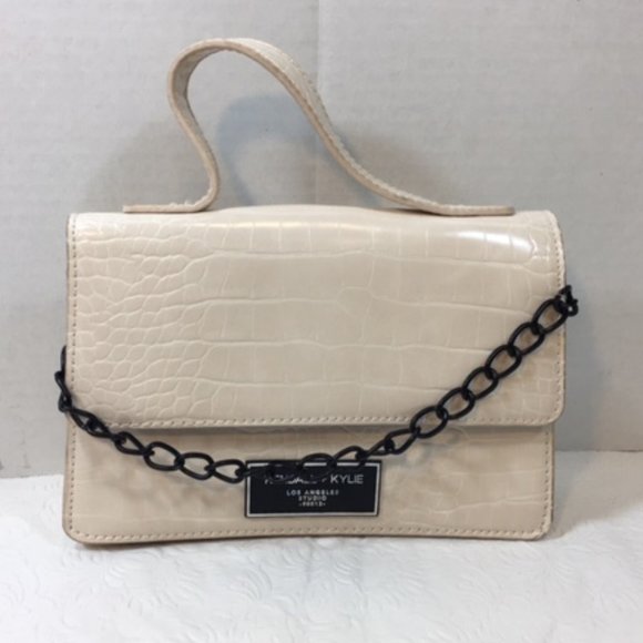 Kendall + Kylie L.A. Studio Handbag Faux Crocodile Leather w/ Chain Light Beige - Picture 1 of 7